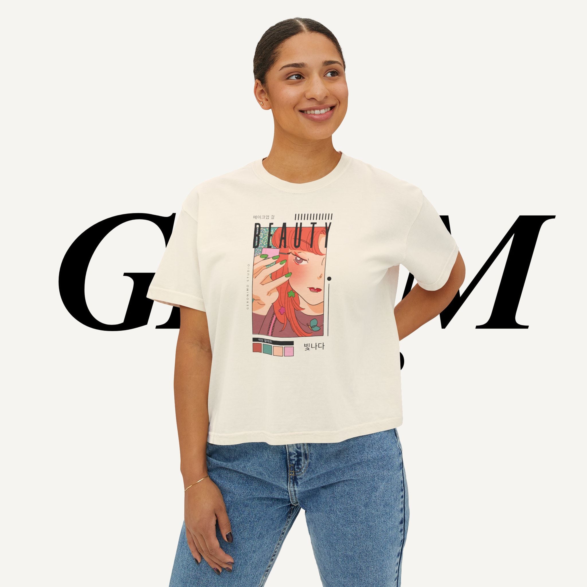 Retro K-Beauty Graphic Top Boxy Tee